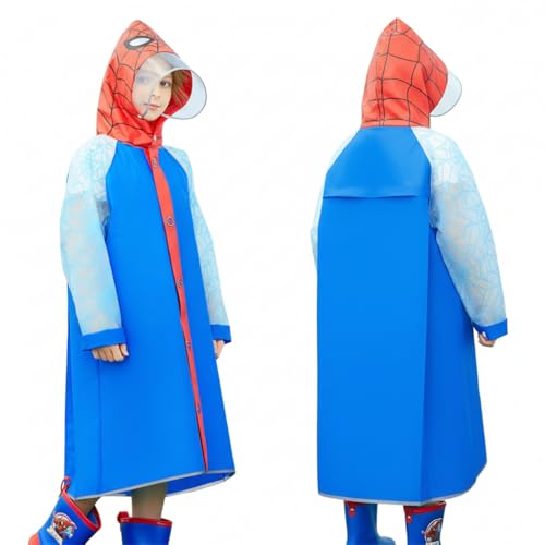 Image of PALAY Rain Coat for Kids Spider Poncho Raincoat for Kids Boys Girls with Pockets Wide Brim Hooded Poncho Safe School Bag Rain Cover Spider Print