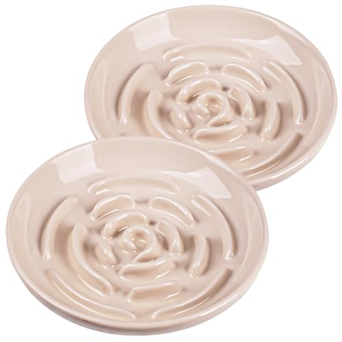 Slow Feeder Cat Bowl Set of 2, Ceramic Slow Feeding Cats Bowl Whisker Friendly, Anti Vomiting Cat Feeder for Dry and Wet Food，Fun Maze Interactive Bloat Stop Puzzle Bowls for Healthy Eating Diet