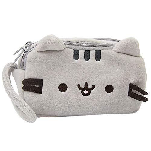 FeiliandaJJ Estuche de lápices de gran capacidad de doble capa lindo gato peluche estudiante estuche niña multifunción viaje bolsa de cosméticos bolsa de papelería estuche estuche lápiz bolsa (gris)