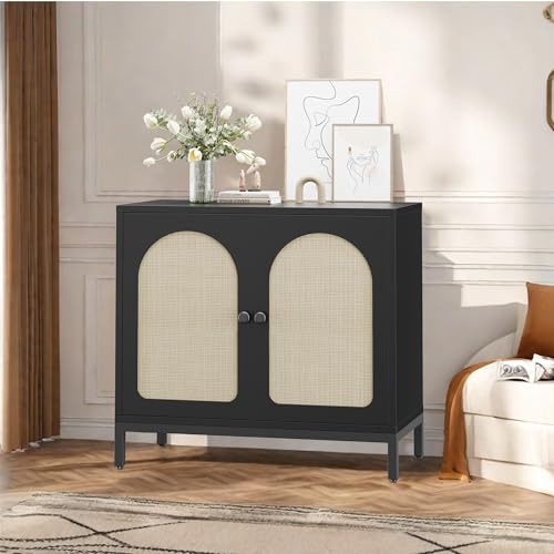 GarveeMore Aparador De Cocina, Estilo Moderno Rústico, Mueble Multiusos para Cocina, Salón, Oficina y Comedor, Negro, 80×40×72 cm