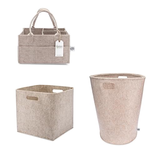 Image of Parker Baby Co. Bundle Gift Set - Felt Collection - Includes Diaper Caddy, Large Laundry Hamper, Storage Cube Bin - Oatmeal