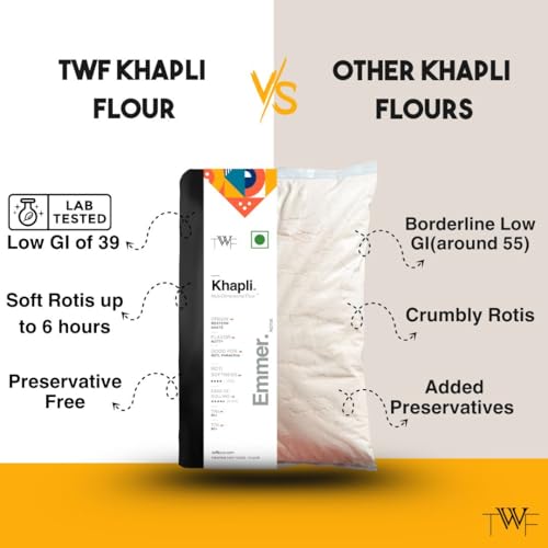 Image of TWF Stone ground Khapli Wheat Flour | 5kg | Clinically Certified Low GI of 39 | No Blending - 100% Khapli Atta | Diabetic-Friendly | High Fiber & Protein | Emmer Atta