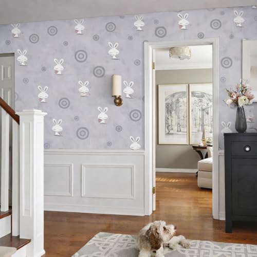 Image of Grey Rabbit Heart Theme Self-Adhesive Wallpaper | Peel & Stick, Washable, Damage-Free Removal | Kids Room Decor 2 x 3 Feet