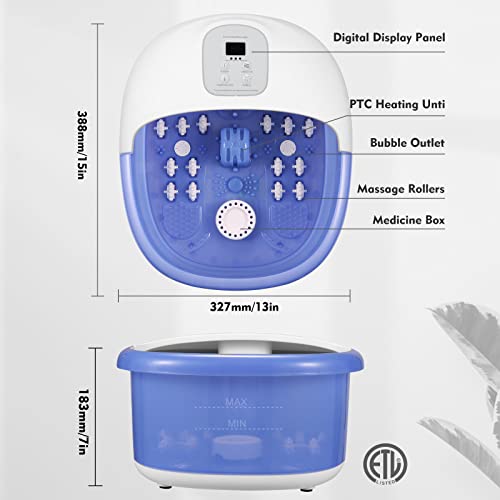 Foot Spa Bath Massager With Heat, Air Bubbles, Vibration, Storage Box And 14 Shiatsu Massage Rollers, Adjustable Temperature 95-118℉, Pedicure Foot Spa With Massage Jets Tub For Feet Stress Relief #TOP6