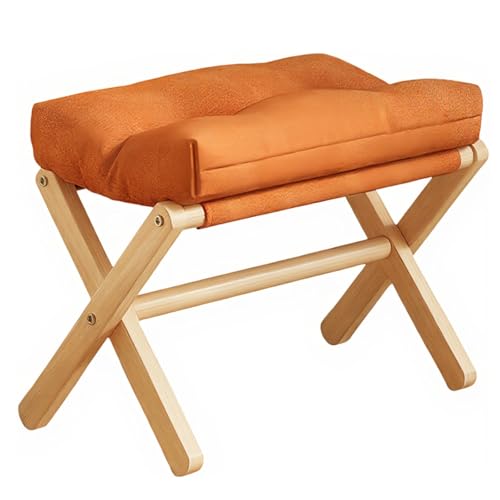 折りたたみオットマン 足置き台 フットレスト デスク下用 7cm 加厚スポンジクッション 木製 軽量 靴交換用 玄関・オフィス多用途 オレンジ色