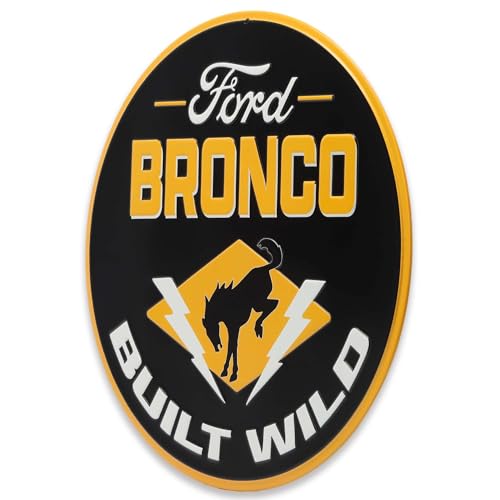 Image of Ford Bronco Built Wild Embossed Metal Sign - Fun Ford Bronco Wall Decor for Man Cave or Garage