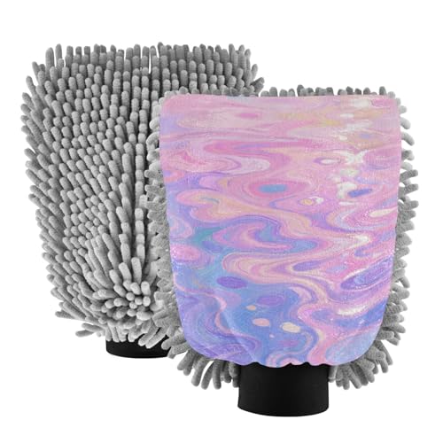 Manopla de microfibra para lavado de coche, sin arañazos, color morado rosado, guante de secado de coche