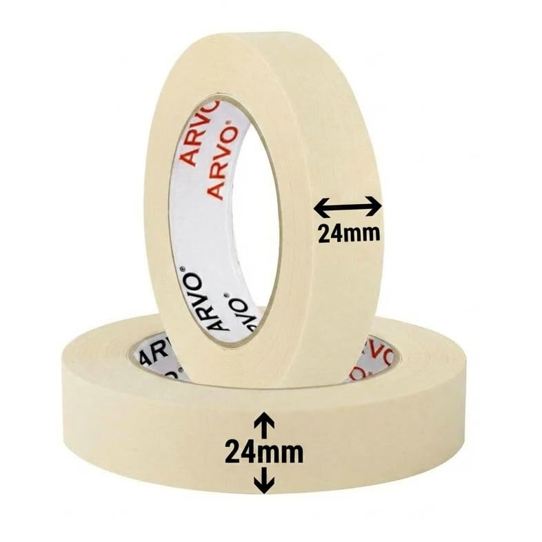 ARVO Masking Tape for Painting 24 mm x 50 m Decorators Painters Tape | Medium-High Adhesion Crepe Paper for Walls Trim & Multi-Surface Indoor Decorating Pack of 2