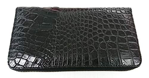 Julie Genuine Crocodile Alligator Backbone Skin Leather Zip Checkbook Black Wallet3