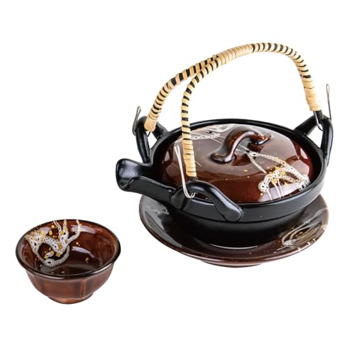 【新品・未使用】志生窯(しせいがま)茶色松葉 土瓶蒸し4個セット・耐熱・直火 イチヤマコ陶器株式会社の食器//鍋・直火類・オーブン/土瓶むし