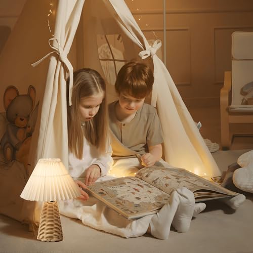 Buachois Rattan Pleated Lamp, Wicker Table Lamp Bedside Night Lamp with Base - Image 2