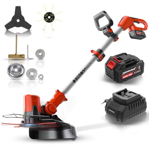 Image of Tomahawk PBC-4200 20V Cordless Brush Cutter, 100% Copper Motor, 3.0Ah x 2 Batteries, Digital Battery Indicator, Adjustable Length Shaft, 400mm Cutting Width | Weed Trimmer with Blade & Rope Attachment