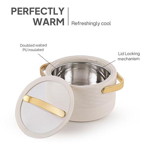 Image of CELLO Velvetto Deluxe 2500 Insulated Casserole Hot Box for Kitchen 2500 ml, Cream | Airtight See Through Lid Hot Pot Case Keeps Food Hot & Warm for Long Hours, Casserole Set for Roti, Rice & Biryani