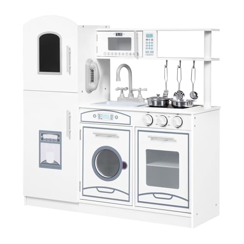 WOLTU Kinderküche Spielküche aus Holz mit Zubehör, inkl. 5tlg Küchenset – Weiß - 8