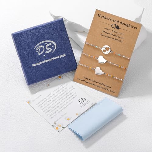 Image of DS Mother Daughter Bracelets Set,18K Gold Plated Stainless Steel Heart Jewelry for Women Girls,Mothers Day Gifts for Mom /Daughter,Adjustable Matching Bracelets for Mommy and Me gift box packaging