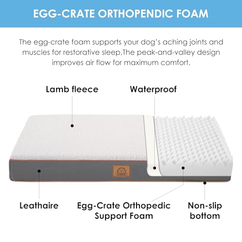 Image of Sunheir Orthopedic Dog Bed for Medium Dogs, Waterproof Deluxe Plush Dog Crate Bed with Removable Washable Cover & Anti-Slip Bottom, Egg Crate Foam Pet Bed Mat, Light Grey, (30.0 inchL x 20.0 inchW x 3.0 inchTh)