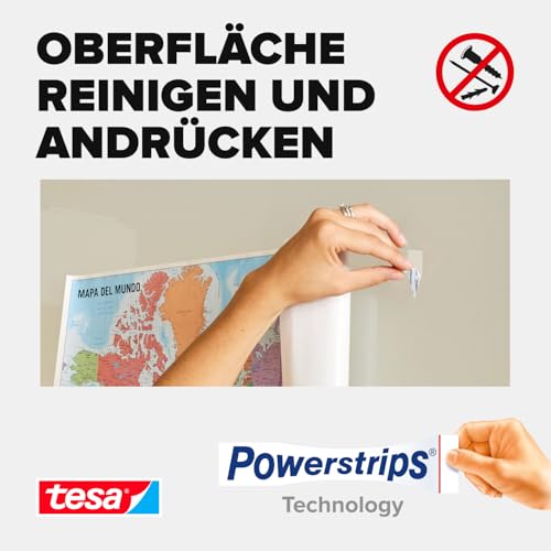 tesa Powerstrips POSTER - Doppelseitige Klebestreifen für Poster und Plakate - Selbstklebend und spurlos wieder ablösbar - Bis zu 200 g Halteleistung - 20 Stück