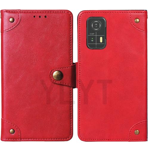 HsinchuTien レッド カバー 合皮 保護する Cover シリコーン Case レザー カード 収納 じきバックル 財布 ケース 手帳型 可兼容AGM H Max 6.56 inch との互換性あり