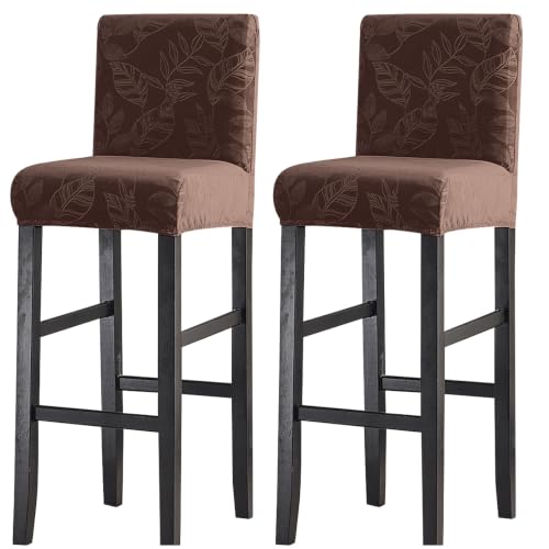 Image of FUANGUI Bar Stool Covers Set of 2, Stretch Bar Stool Seat Covers | Washable Removable Bar Chair Covers with Backs Slipcovers, Bar Chair Covers Square for Kitchen Dining Room Cafe