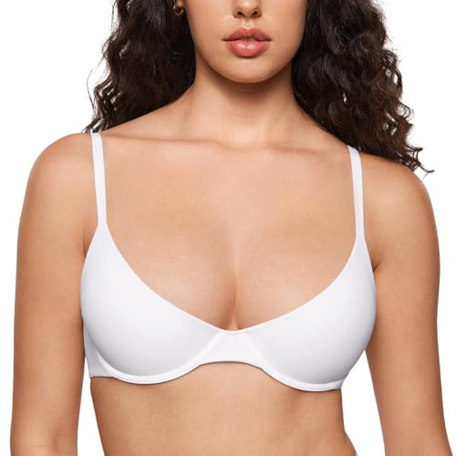 INLYRIC Women's Inbarely Plus Balconette Bra - Lightly Padded Underwire Sexy Tshirt Demi Bras Supportive White - Size Up One Cup 34C