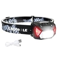Lepro Stirnlampe LED Wiederaufladbar, 2000 Lux Superhell Kopflampe Stirnlampe mit Rotlicht und 6 Lichtmodi, IPX4 Wasserdicht Stirnleuchte, Ideal für Camping&Joggen, Schwarz [inkl. USB Kabel]