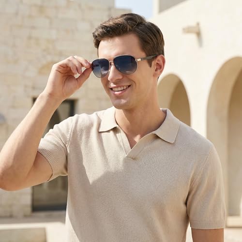 Image of ZENOTTIC Polarized Aviator Sunglasses for Men Carbon Fiber Temple Pilot Sun Glasses with Mirrored Lens UV Protection
