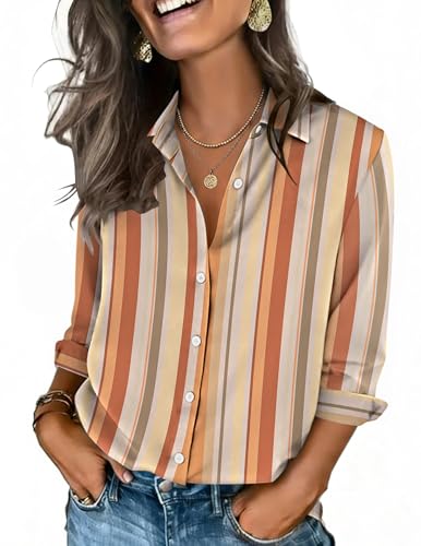 Zeagoo Business Casual Tops for Women Three Quarter Sleeve Button Down Shirts V Neck Collared Blouses Spring Fashion Clothing