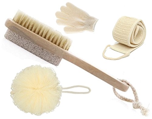 OLIVIA & AIDEN Bath Brush Set - Includes Short Handled Bath Brush and Pumice Stone, Loofah Back Scrubber, Exfoliating Bath Gloves and Bath Pouf - The Ultimate Home Spa Set
