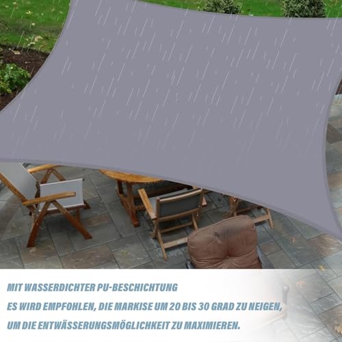Toldo impermeable 2x3m rectangular gris con ojales para protección solar en terraza 8