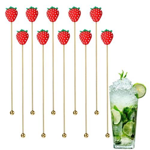 Générique - Bâtonnets pour cocktails, agitateurs de boissons,10 pièces mélangeurs de fraises pour cocktails | Bâtonnets de mélange de boissons au café en acier inoxydable, agitateurs de café en métal réutilisable