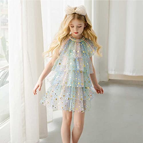 Toddler Baby Girl Sequins Dress Sleeveless Rainbow Stars Print Mesh Tulle Dress Summer Layered Princess Cake Dress (Colorful Cake Dress, 7-8 Years) #TOP2