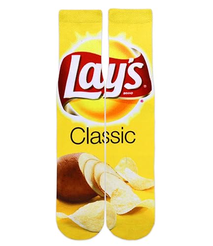 Benefeet Sox Mens Novetly Crazy Funny Socks for Teen Boys 3D Print Colorful Weird Socks Gift Food Funky Basketball Sports Athletic Tube Crew Socks,Yellow Classic Chips