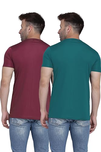 Image of TQH Men Dri Fit Polyester Half Sleeve Round Neck Multicolor t Shirts - Combo Set of 2