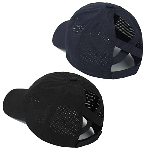 Muryobao Lot de 2 casquettes de baseball pour femme - En maille - Séchage rapide, Noir/bleu marine, Taille unique Cover