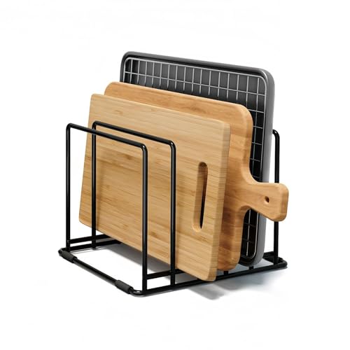 Hwtcjx Support Planche a Decouper avec 5 Compartiments, Range Couvercle Casserole, Porte Couvercle, Porte Planche à Découper en Métal, Rangement des...