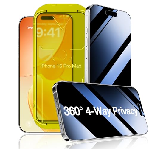 Fotbor [3 Pack] Privacy Screen Protector compatible with iPhone 16 Pro Max 4-Way 360 Anti-Spy Tempered Glass with Auto-Alignment Fast Install Tray Ion-Exchange Strengthened 9H Hardness