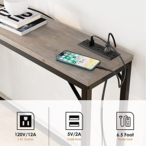 Idealhouse Console Table With Power Outlets & Usb Ports, Narrow Sofa Table With Charging Station, 39.3" Industrial Entryway Table, Behind Couch Table For Living Room, Hallway, Foyer, Bedroom-Grey #TOP5