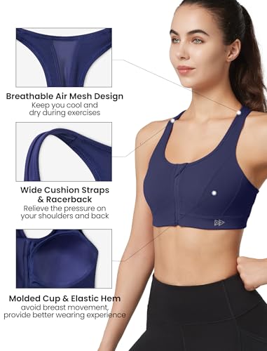 Image of Yvette Zip Front Sports Bra - High Impact Sports Bras for Women Plus Size Workout Fitness Running