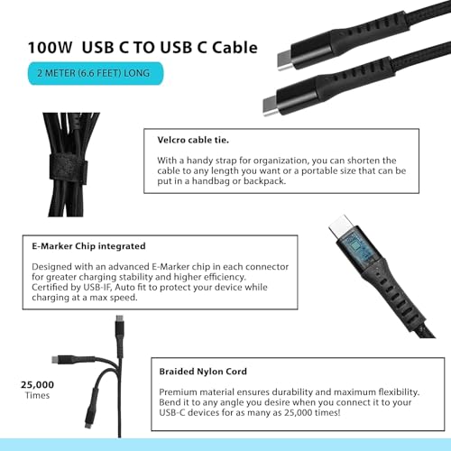 Image of Amazon Brand - Solimo Type C to C 100W PD 5A Braided Data & Fast Charging Cable For iPad, MacBook, Other USB C Devices (2 Meter, Black)