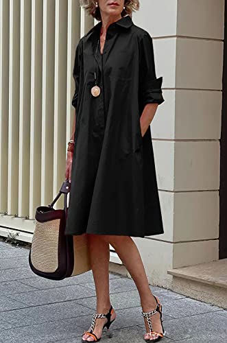 chouyatou Women's Spring Summer Button-Down Shirt Dress Loose A-Line Midi Shift Tunic Dress3