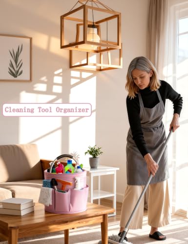 Image of Cleaning Caddy with Handle, for Cleaning Supplies Organizer Bucket | Foldable Storage Tote with 6 Pockets,17L Large Capacity Basket for Household Organizer,Laundry Room,Bathroom & Home