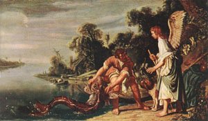 Peinture à l'huile de Pieter Lastman pour revivre la légende de l'Ange et Tobie au format 12x16