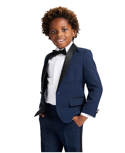 Image of Nautica Boys' 4-Piece Tuxedo Suit Set with Jacket, Pants, Dress Shirt & Bow Tie for Weddings & Special Occasions
