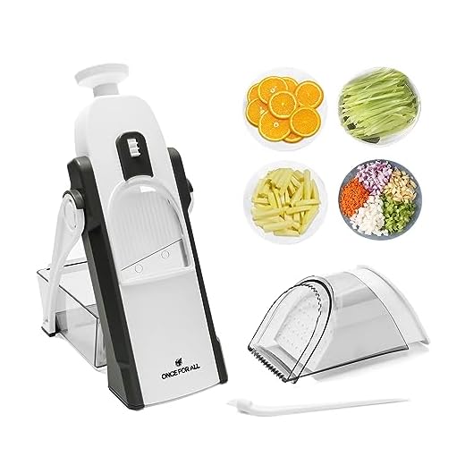 ONCE FOR ALL Cortador de mandolina seguro atualizado, cortador de comida vegetal ajustável, batata frita, lâmina destacável, artefato de corte de cozinha, novo presente de cozinha (cinza escuro)