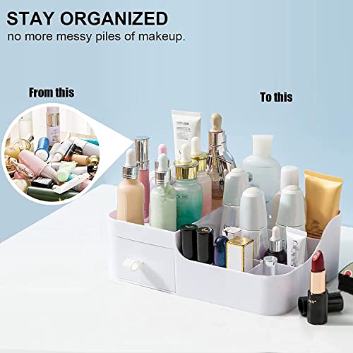 Image of Amazon Brand - Umi -1 Pc Makeup Organiser Cosmetic Storage Box with Drawer Plastic Case Holder for Home,Dressing Table,Nail Polish,Brushes,Skincare,Lotions,Perfumes(Color-White,Abs Plastic),Inside