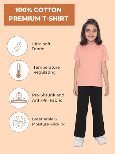Image of Girl's Solid Regular Fit Half Sleeve 100% Pure Cotton T-Shirt