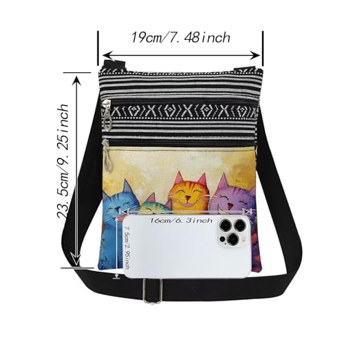 Cartoon Cats Print Crossbody Bag Adjustable Unisex Shoulder Bag with Zipper Cats Lovers Gift for Birthdays Travel Purse2