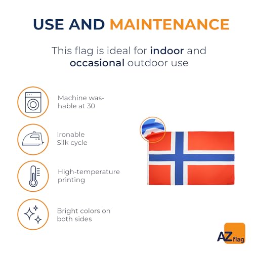 Image of AZ FLAG - Norway Flag - 3x5 Ft - 100D Polyester Norwegian Banner with Two Metal Grommets - Fade Resistant - Vivid Colors - 3' x 5' Feet - 150x90 Cm