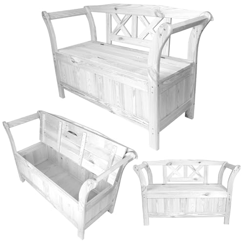 KADAX Gartenbank, 119x45x73 cm Banktruhe aus Einer Holzfaserplatte, Sitzbank mit Stauraum und Rücklehne, Holzbank für Garten, Balkon (119...