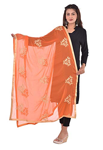 Image of Youthquake Golden Embroidered Work Chiffon Dupatta For Womens & Girls With 4 Side Gold Lace
